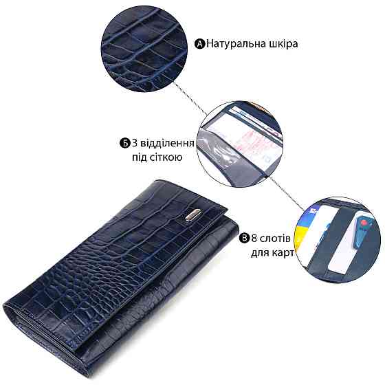 Надежный женский кошелек с монетницей из натуральной фактурной кожи CANPELLINI 21531 Синий Киев