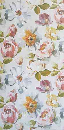 Шпалери вінілові на флізеліні Grandeco Universe 5 квіти півонії великі яскраві на сірому Київ