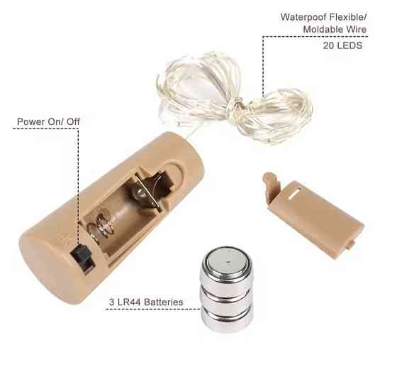 Гірлянда Роса 2 м 20 led на батарейках для пляшки ( Холодний білий) Смела