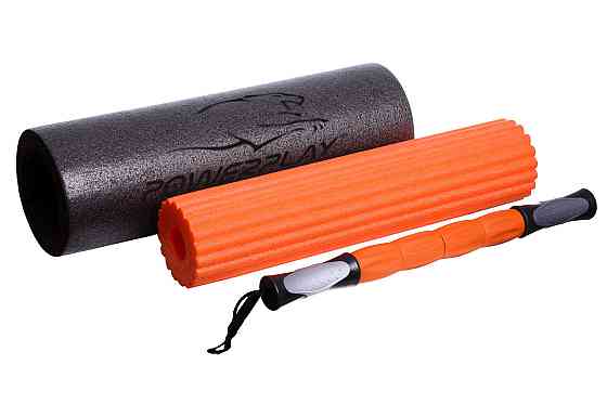 Масажний ролик (роллер) набір 3в1 PowerPlay 4022 Therapy Roller Чорно-помаранчевий Луцьк