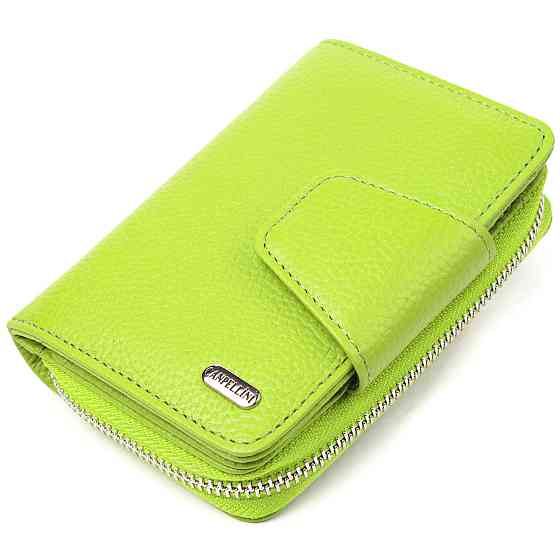 Вертикальне яскраве портмоне з монетницею на блискавці з натуральної шкіри флотар (CANPELLINI) Київ