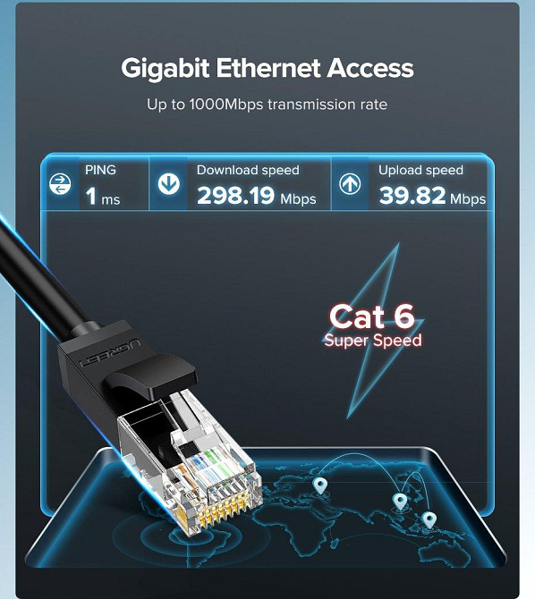 Кабель UGREEN NW102 Cat 6 U / UTP Lan Cable 1m (Black)(UGR-20159) Одеса - фото 4