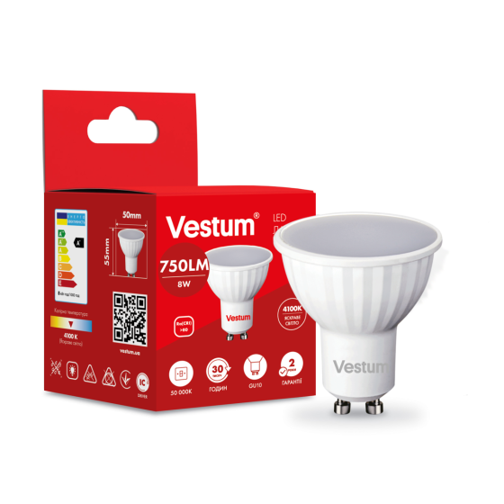 Світлодіодна лампа Vestum MR16 8W 4100K 220V GU10 1-VS-1508 Київ