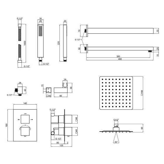 Душова система прихованого монтажу з термостатом Qtap Aquarius 65T103NGC Київ