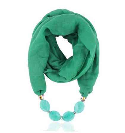 Женский шарф зеленый с ожерельем - длина шарфа 150см, ширина 60см, смешанный хлопок Киев