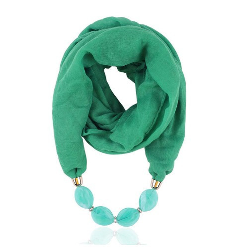 Женский шарф зеленый с ожерельем - длина шарфа 150см, ширина 60см, смешанный хлопок Киев - изображение 2
