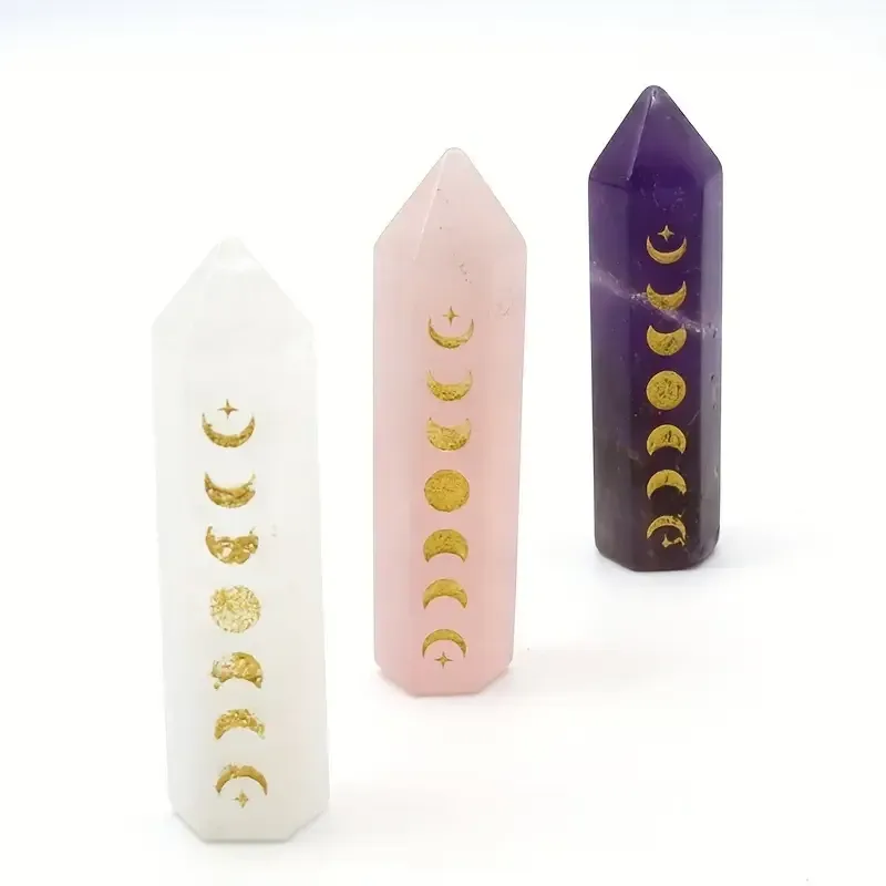 Набір кристалів: рожевий кварц, прозорий кварц і аметист із гравіюванням фаз Місяця Київ - фото 8