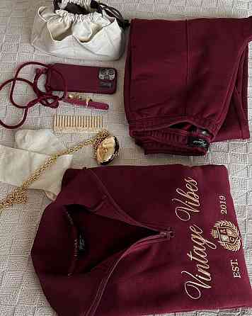 Жіночий теплий прогулянковий костюм-двійка: кофта та штани турецька тринитка на флісі Бордо, 46/48 Одеса