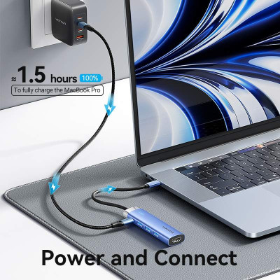 Концентратор Vention USB 3.1 Type-C to HDMI/USB 3.0x3/PD 100W Blue Aluminum Alloy Hub 5-in-1 (TGESB) Винница - изображение 2