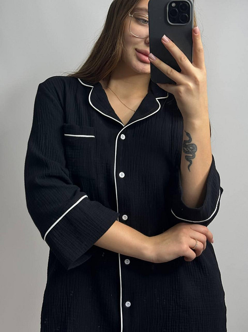 Жіноча муслінова нічна сорочка Чорний XL-2XL Харків - фото 2