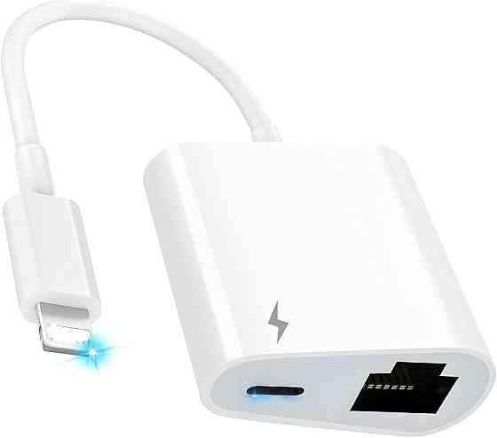 Адаптер Lightning в RJ45 Ethernet LAN для iPhone iPad iPod с зарядным портом 2 в 1 белый Киев