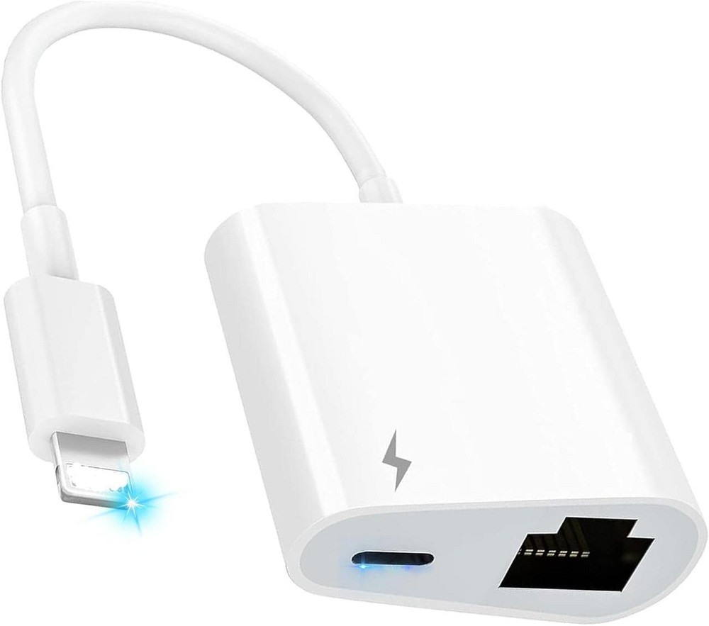 Адаптер Lightning в RJ45 Ethernet LAN для iPhone iPad iPod с зарядным портом 2 в 1 белый Киев - изображение 1