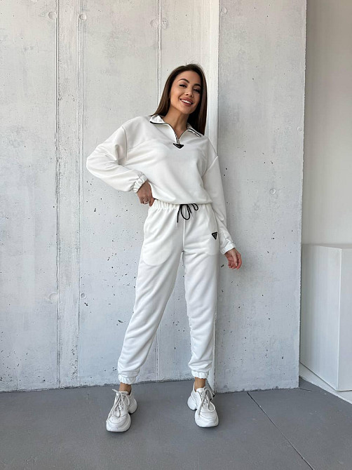 Жіночий повсякденний костюм-двійка: кофта та штани двохнитка-петля Молочний, 44 Одеса - фото 8