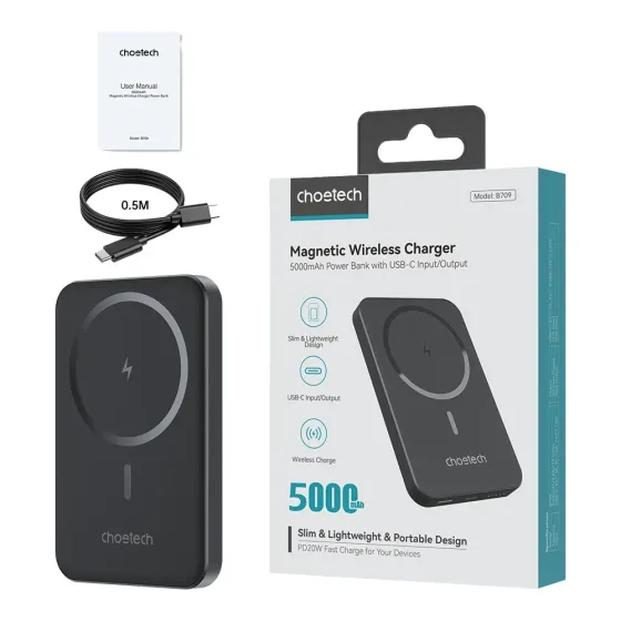 Повербанк 5000mAh Choetech B709 Black PD3.0 бездротова магнітна зарядка (43-00148) Київ