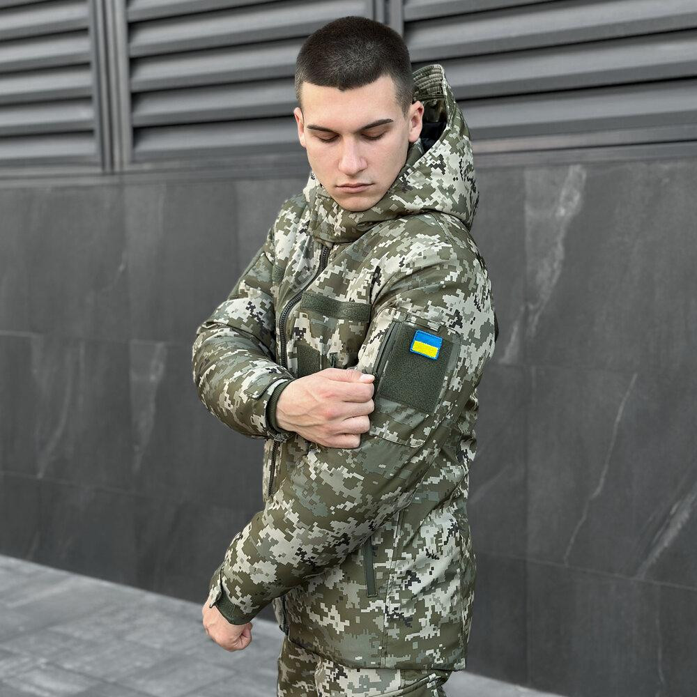 Мужская зимняя пиксельная куртка с капюшоном Pobedov Winter Jacket Motive ЗИМА В2 Киев - изображение 7