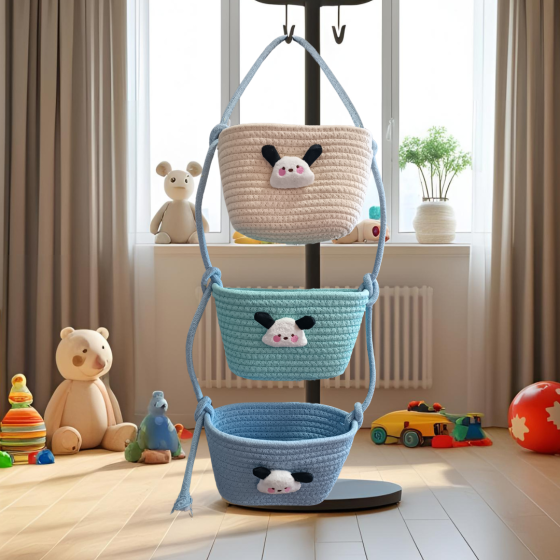 Навісний органайзер для дітей | Плетений кошик для зберігання іграшок, аксесуарів в дитячу кімнату, Почакко Кам'янець-Подільський