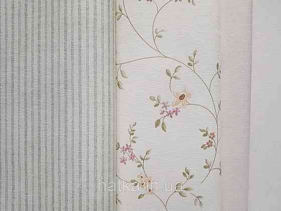 Шпалери вінілові на флізеліні A.S.Creation Maison charme 0.53x10 смуги тонкі вузькі зелені сірі Київ