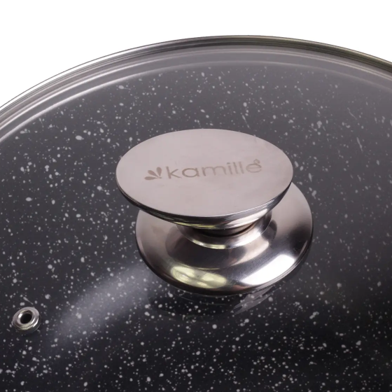 Каструля литий алюміній глибока 10л 28*20см скляна кришка а/п Black marble 4408 KAMILLE Житомир - фото 3