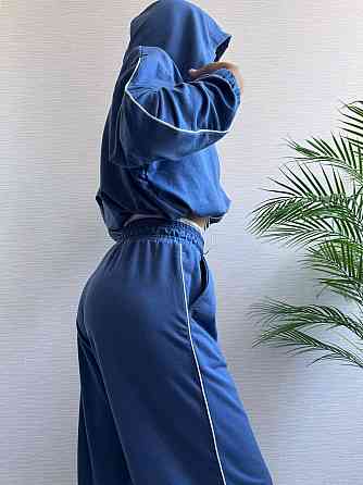 Женский прогулочный костюм тройка: кофта топ и штаны  двунить + микродайвинг Светлый джинс, 46/48 Одесса