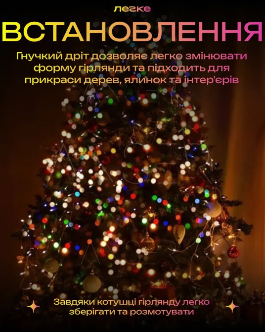 Гірлянда світлодіодна Роса 50 м 500 Led від мережі на прозорому дроті + пульт ДК (Білий, золотий, синій, мульти) Вінниця - фото 8