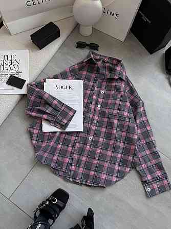 Женская стильная оверсайз рубашка в клетку фланель 100% коттон Серый 2 Одесса