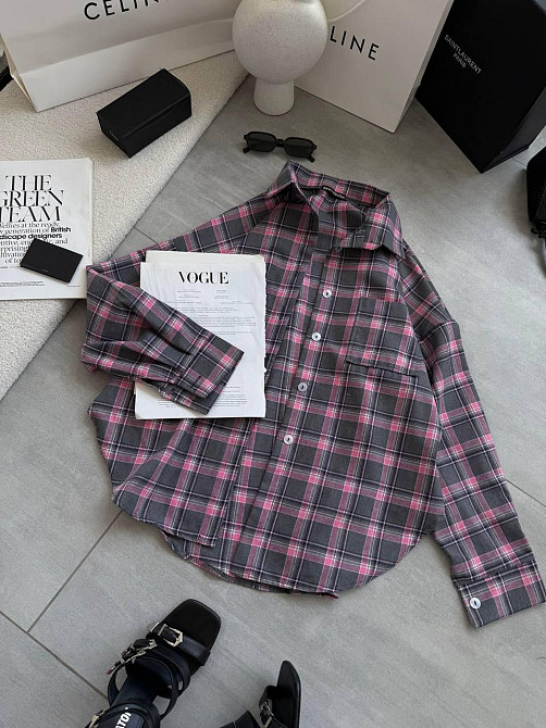 Женская стильная оверсайз рубашка в клетку фланель 100% коттон Серый 2 Одесса - изображение 1