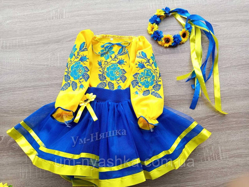 Синьо-жовтий костюм вишиванка "Троянда" Кривий Ріг - фото 2