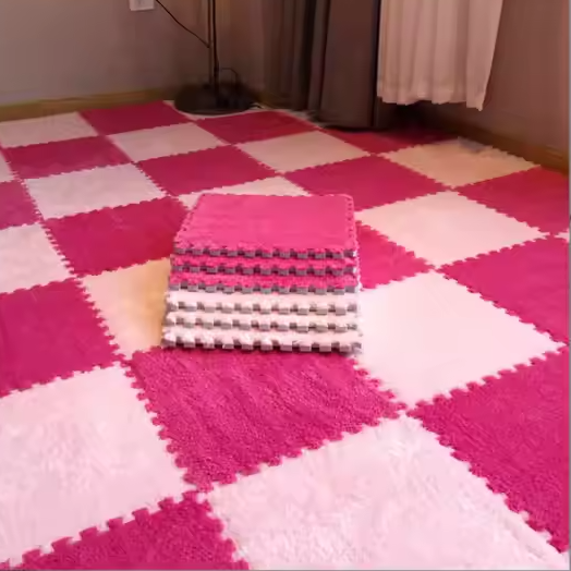 Коврик-пазл плюшевый, термоковрик, мат детский теплый 90*120см, 12 пазлов, цвет фуксия Каменец-Подольский