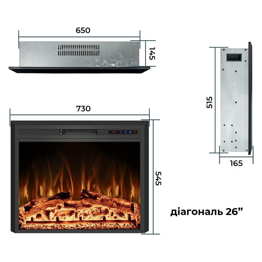 Електрокамін з обігрівом Royal Goodfire Lite 26 (EF26B), з дровами, кольорове полумʼя Львів - фото 2