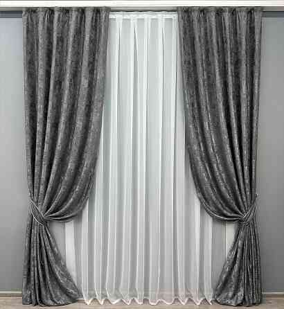 Комплект готових штор VR-Textil Жакард Sultan XO № 1123ш Графітовий 150х290 см 2 шт (33-0731) Київ