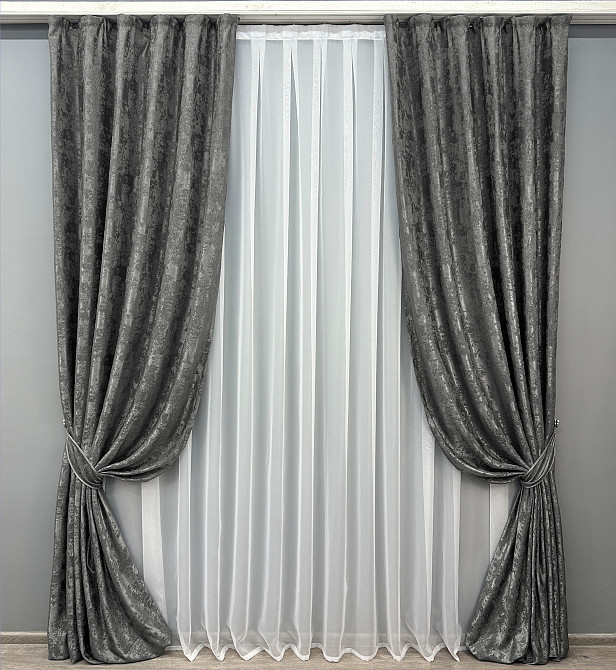 Комплект готових штор VR-Textil Жакард Sultan XO № 1123ш Графітовий 150х290 см 2 шт (33-0731) Київ - фото 2