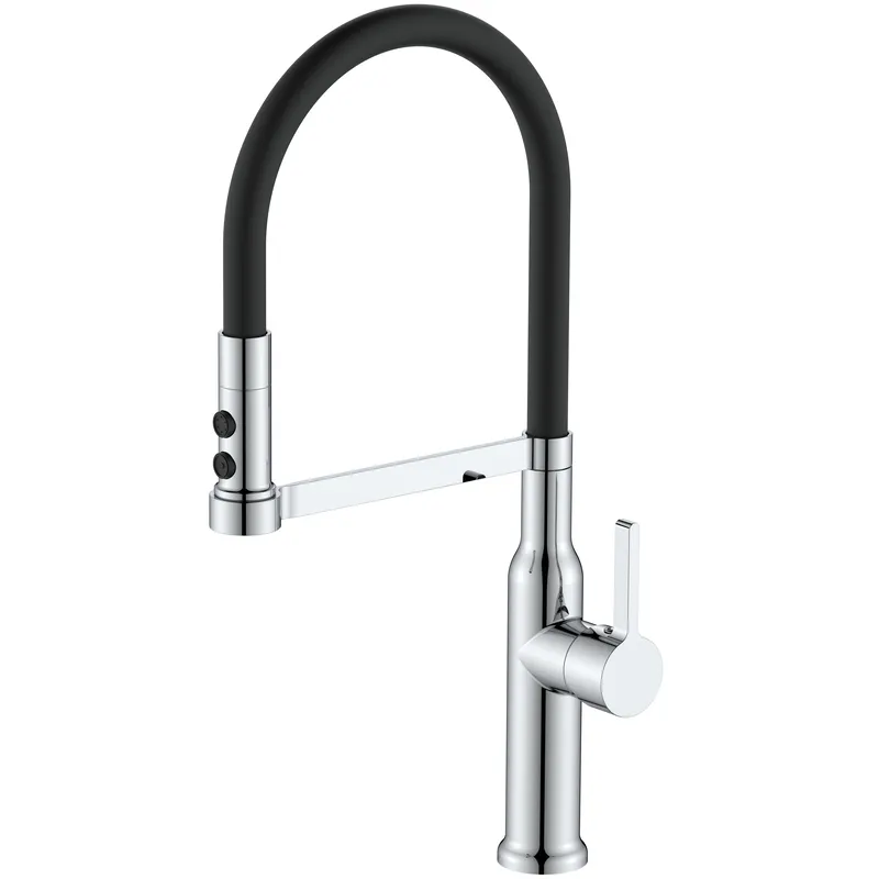 Кухонный смеситель Mixxus Premium PULL 017 REFL.BLACK с хромированным корпусом и черным силиконовым изливом (MI8277) Харьков - изображение 1