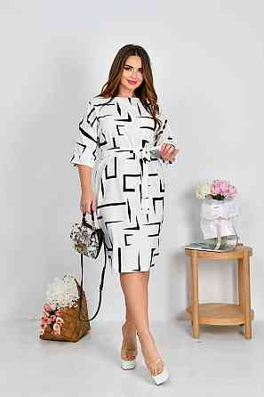 Женское легкое принтованное платье батал евро софт Белый, 52/54 Одесса