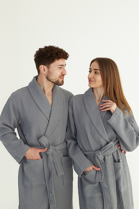 Мужской вафельный халат Ideal Textile длинный серый (56860604) 3XL Черновцы - изображение 4