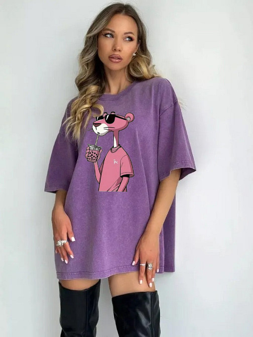 Футболка оверсайз винтаж с принтом Сиреневый Пантера Харьков - изображение 2