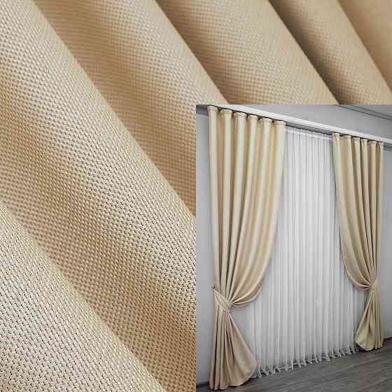 Комплект готових штор VR-Textil Льон-блекаут Льон Мішковина № 1162ш Бежевий 150х270см 2 шт (30-975) Київ
