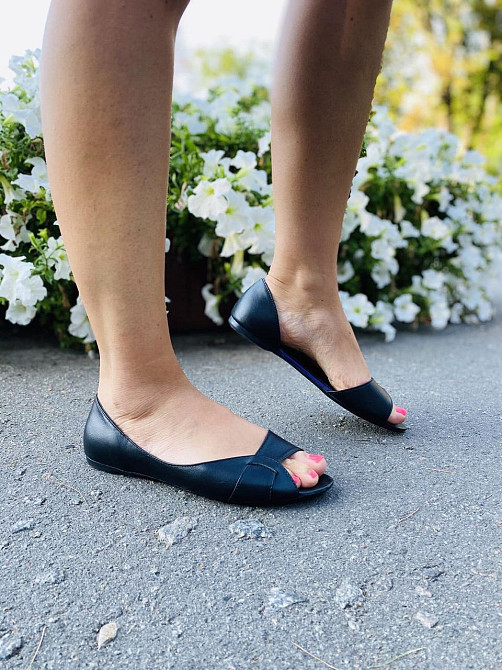 Ника Балетки жіночі чорні VSN Ніка весна-літо, натуральна шкіра / Легкі балетки з відкритим нос Коломия - фото 1