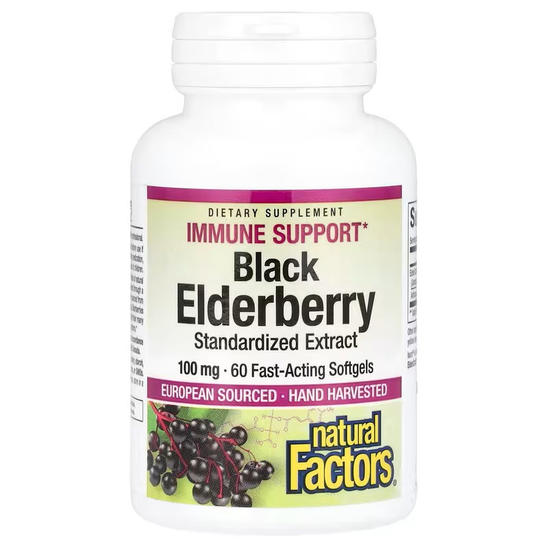 Екстракт чорної бузини Natural Factors Black Elderberry, 100 mg, 60 Fast-Acting Softgels Луцьк - фото 1
