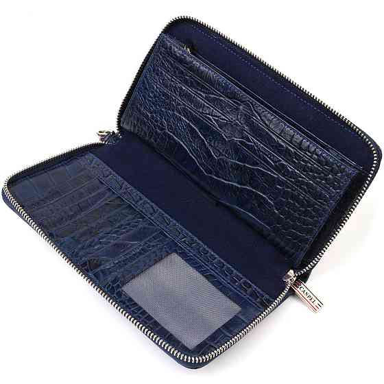 Зручний клатч для жінок із натуральної шкіри із тисненням під крокодила CANPELLINI 21922 Синій Київ
