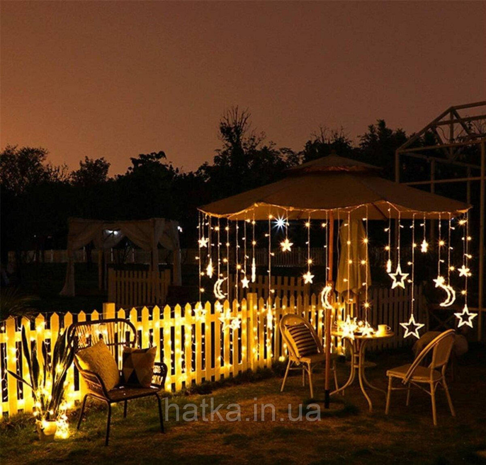 Гірлянда штора LED новорічна VALESO зірки/місяць 12 підвісок 3м×0,6м тепле світло LKS3436 Київ - фото 3