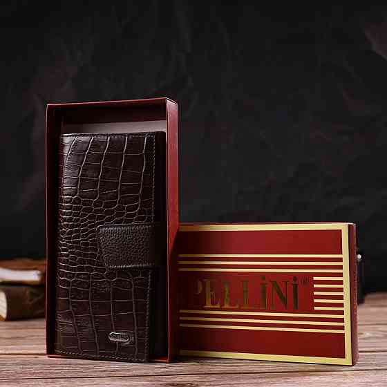 Вместительное вертикальное мужское портмоне из натуральной кожи с тиснением под крокодила CANPELLINI 21837 Коричневое Киев