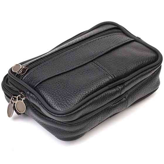 Горизонтальная поясная сумка для мужчин из натуральной кожи 21485 Vintage Черная Киев