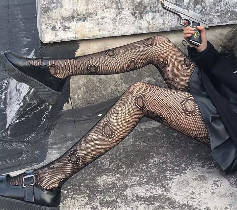 Колготи з сердечками в сітку one size чорний Київ - фото 3