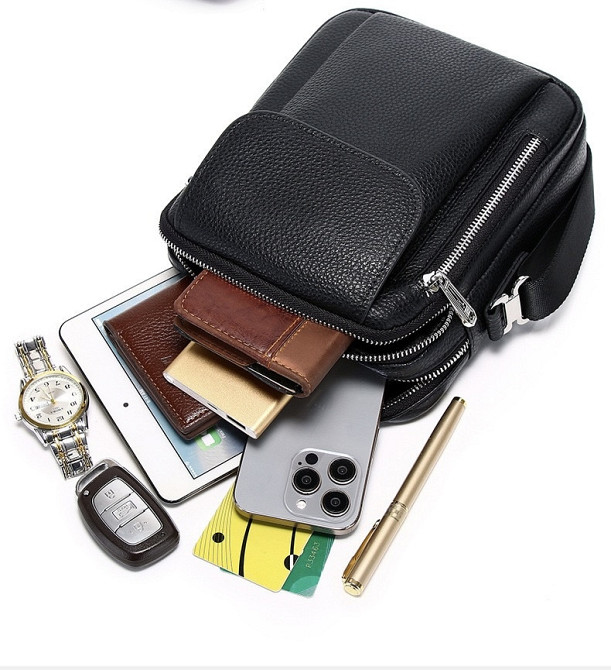 Чоловіча шкіряна сумка-барсетка 19х24х7.5, сумочка планшет через плече чорна Bexhill BX-09164 Київ - фото 4