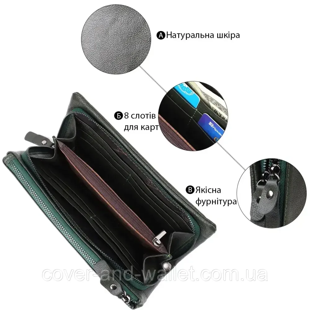 Стильний жіночий гаманець клач на дві блискавки зеленого кольору ST 022 Київ - фото 3