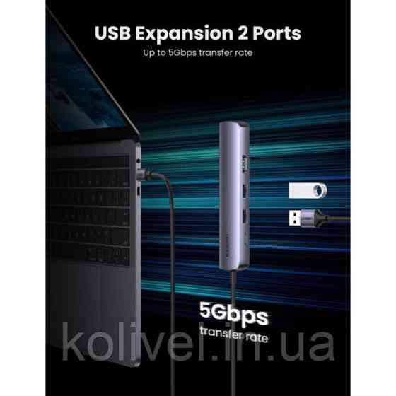 Док-станція USB3.0 Type-C --> HDMI 4K@30Hz/USB 3.0x2/RJ45/PD Ugreen CM418 Сіра (10919) Киев