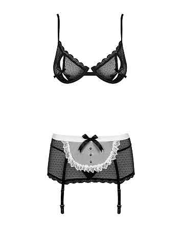 Эротический костюм горничной Obsessive Maidme set 5pcs L/XL, бюстгальтер, пояс с фартуком, чулки, ст Sex Aura Киев