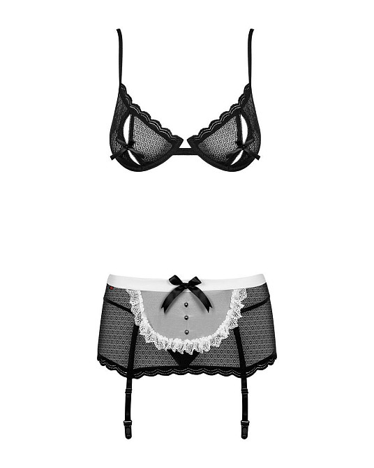 Эротический костюм горничной Obsessive Maidme set 5pcs L/XL, бюстгальтер, пояс с фартуком, чулки, ст Sex Aura Киев - изображение 5