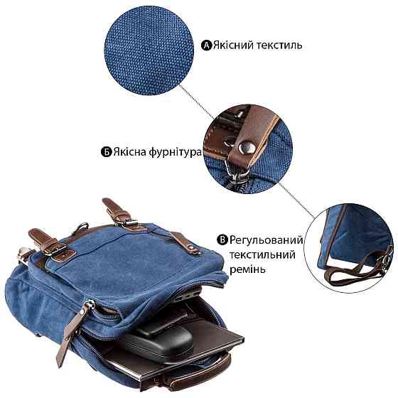Сумка-рюкзак на одно плечо Vintage 20139 Синяя Киев