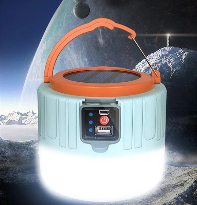 Акумуляторний світлодіодний ліхтарик з роз'ємом USB павербанк сонячна батарея 11 на 9,5 см блакитний Київ - фото 6